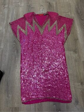 Vintage Halston III Magenta Sequin Tunic Top Sz M | 80s Silk Hand Embroidered